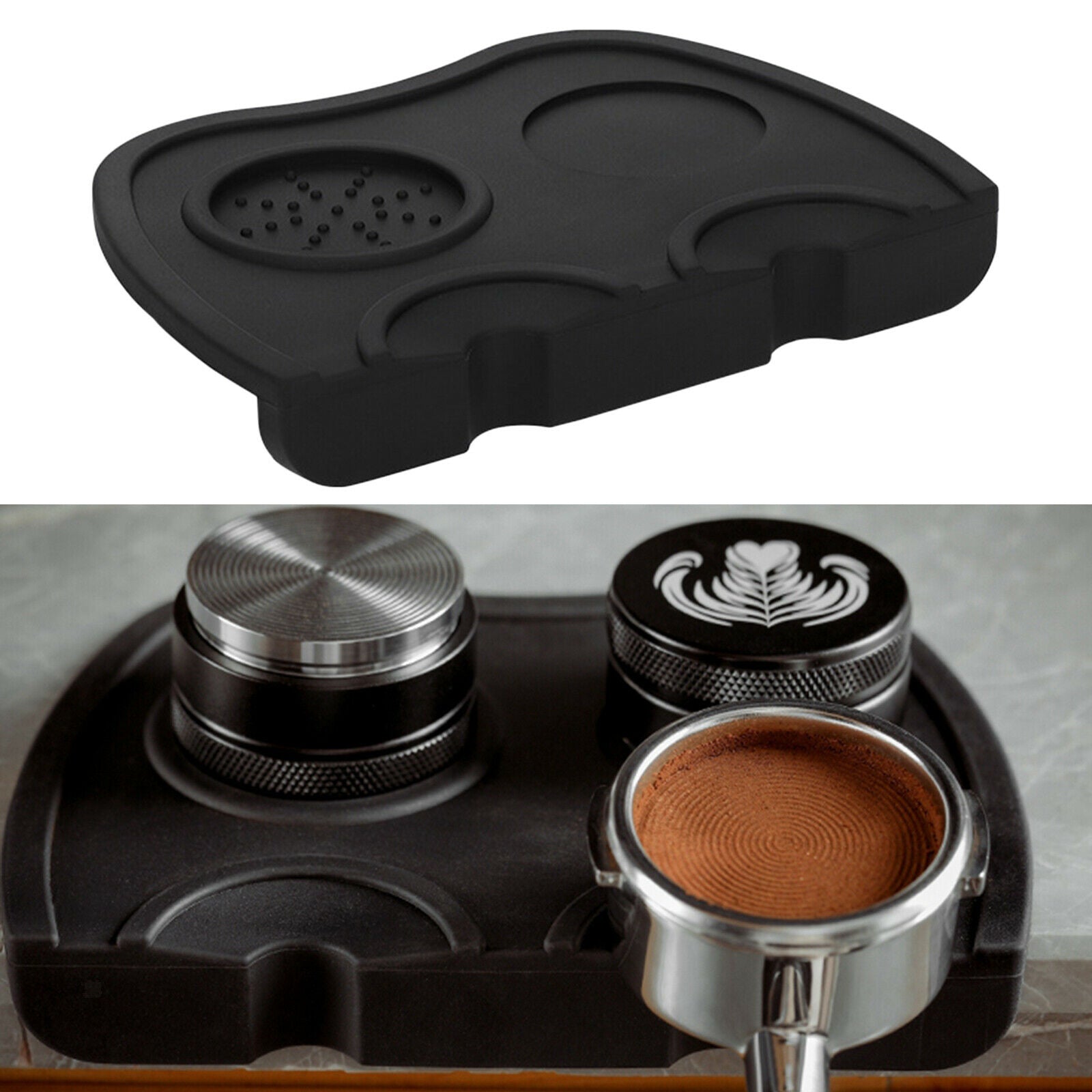 Coffee Anti-slip Mat Espresso Tamping Holder Pad Coffee Grind Silicone Mat Black