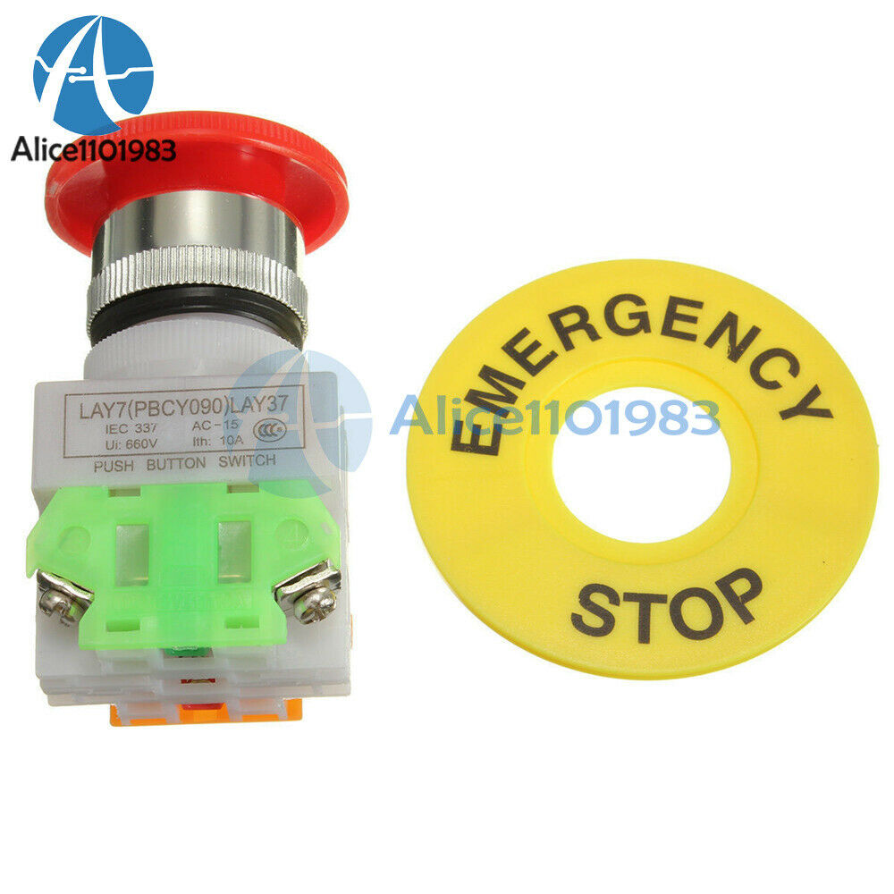 5PCS AC 660V 10A Mushroom Cap 1NO 1NC DPST Emergency Stop Red Push Button Switch