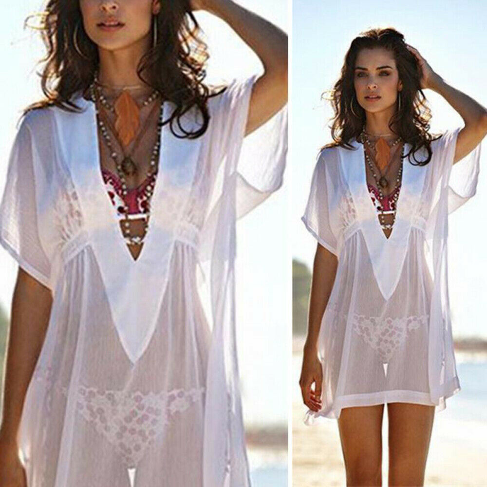 Sexy Women Chiffon Bikini Cover Up Plunge V-neck Swimsuit Swimwear Beach Overall