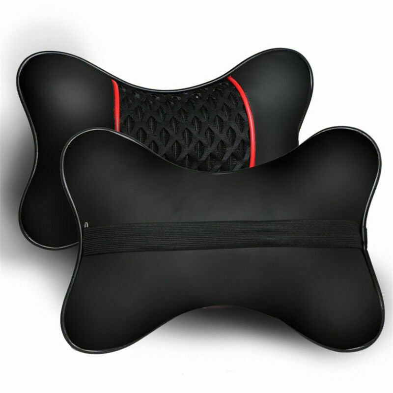 2PCS PU leather Knitted Car Seat Pillows Support Headrest Neck Shoulder Cushion