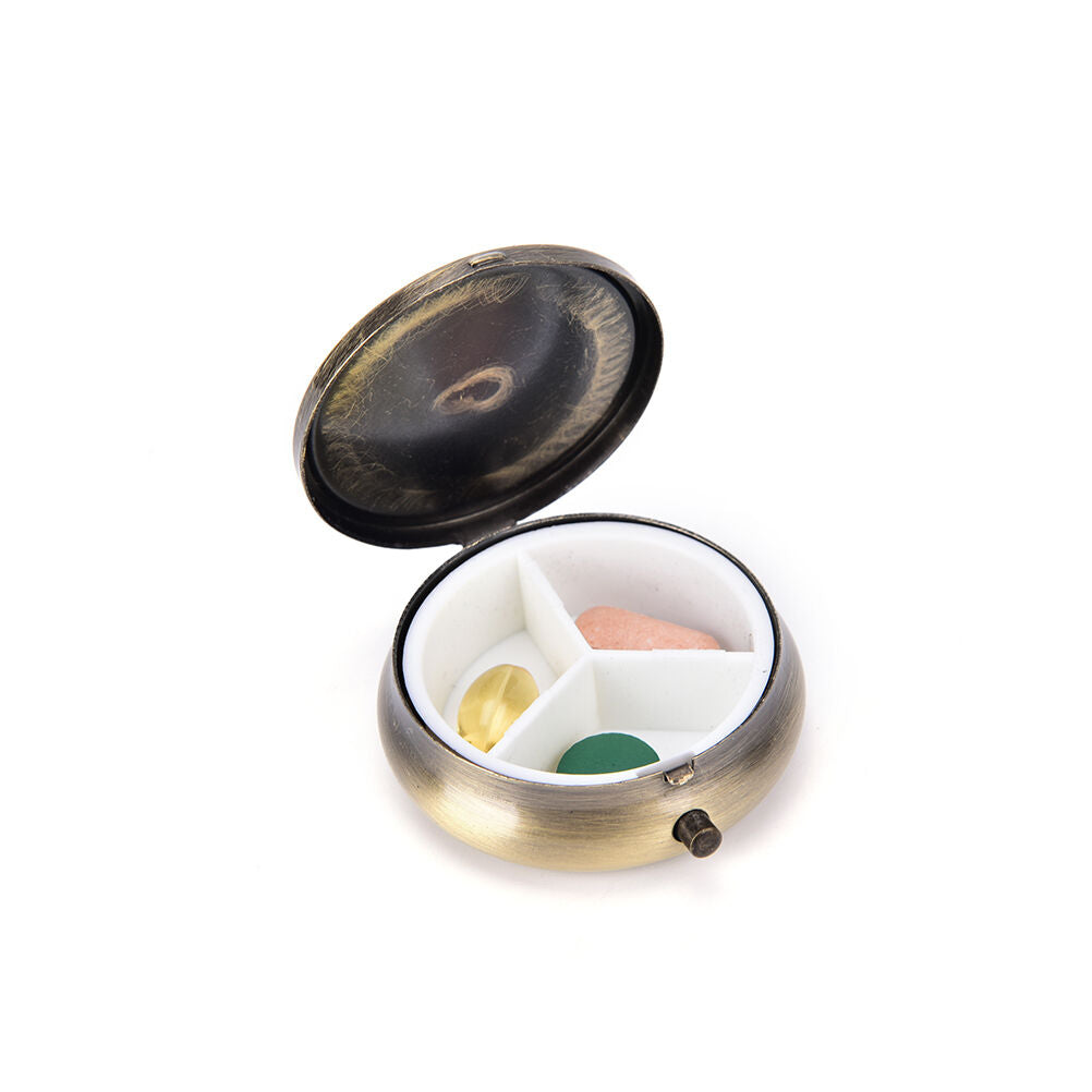 Metal Round Pill Box Medicine Organizer Container Jewellery Case Storage B Lt