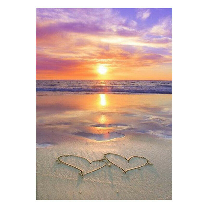 Full Drill Beach Sea Heart 5D Diamond Painting Cross Stitch Embroidery Decor HN