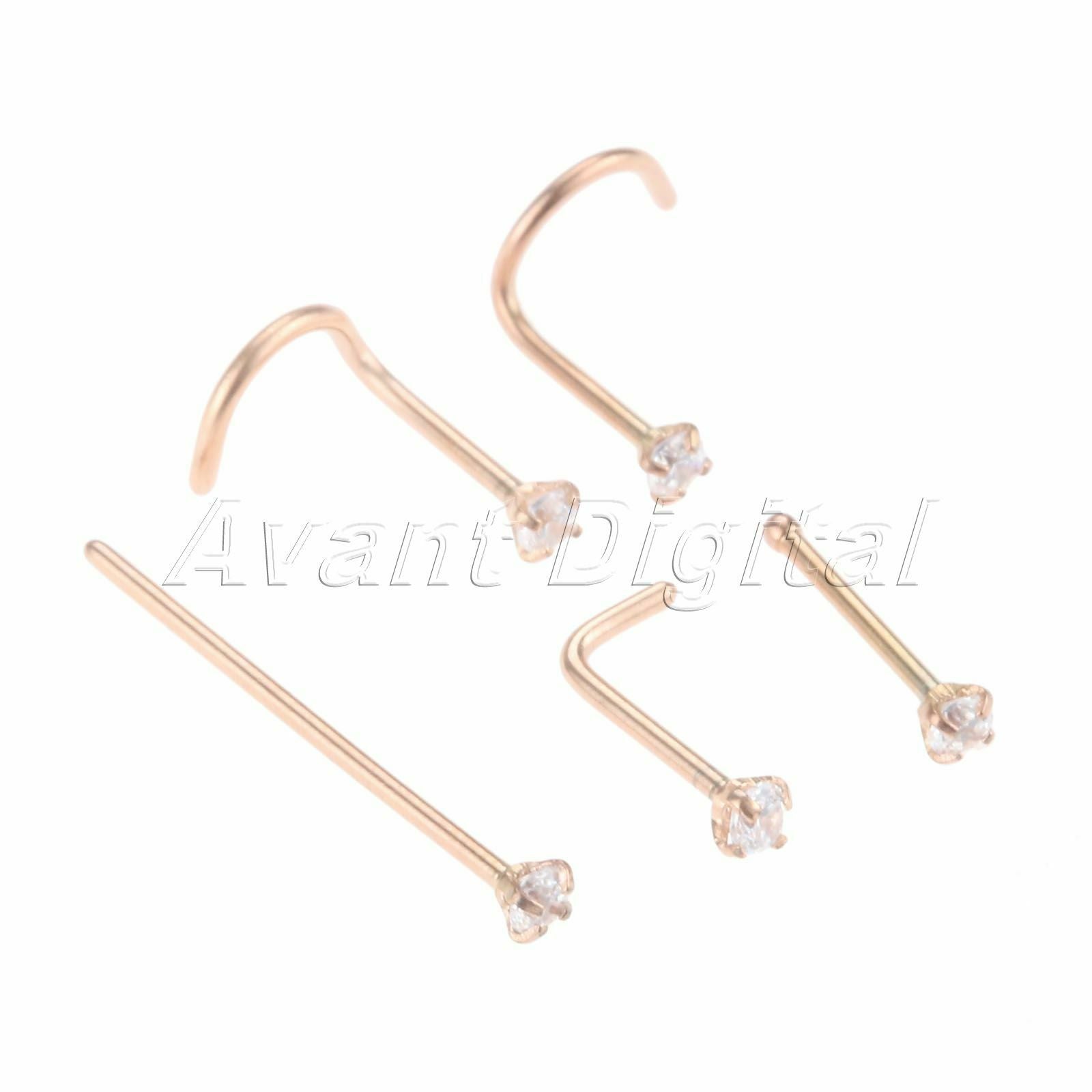 Multifunctional Nose Ring Stud Screw for Men Women Diamond Piercing Rosegold 5pc