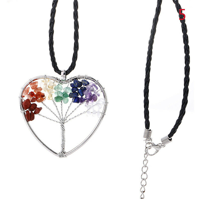 7 Chakra Healing Tree Of Life Pendant Necklace Crystal Natural Stone Neck.l8
