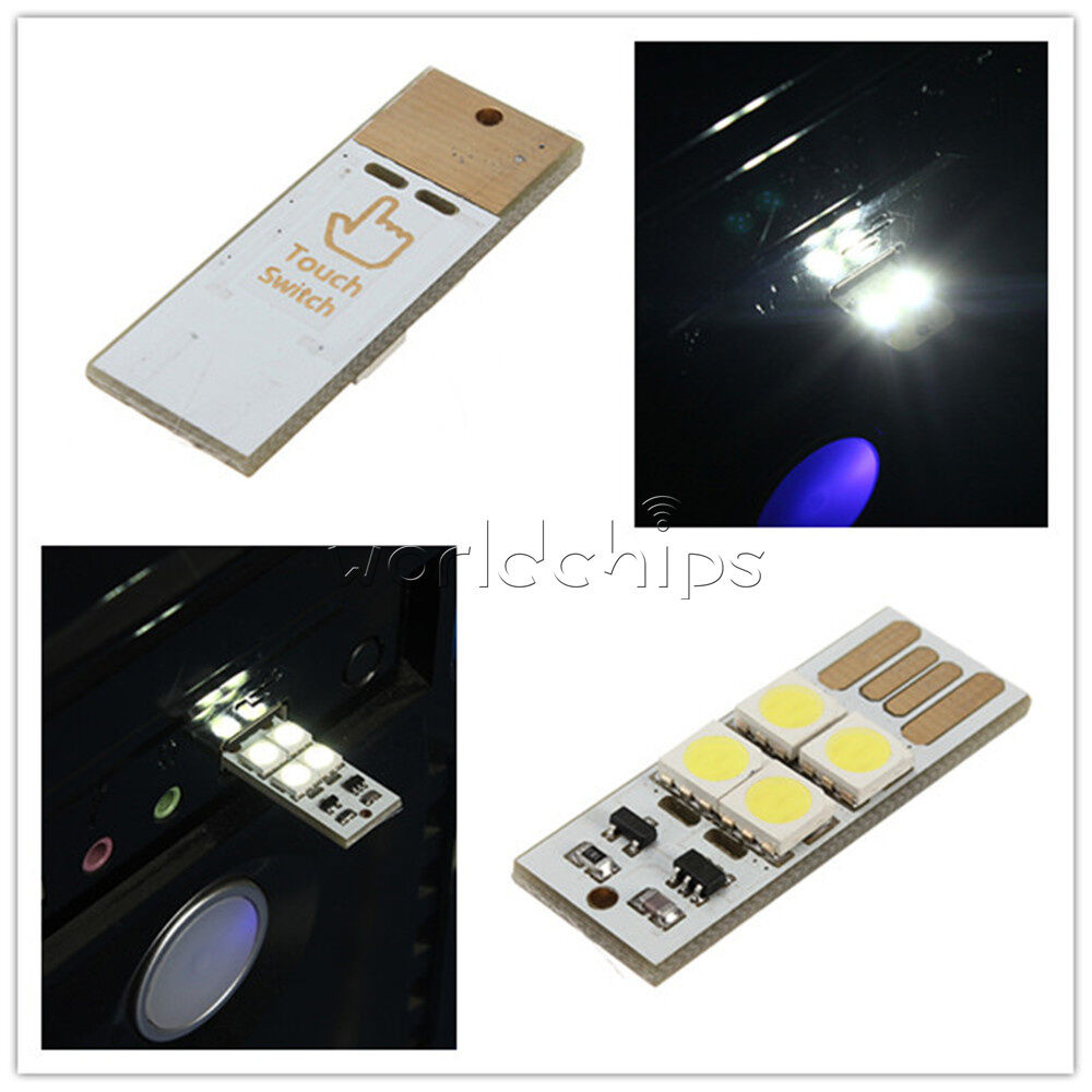 2pcs Pocket Mini USB Touch switch 4LED Night Light Bulb Card Lamp Keychain White