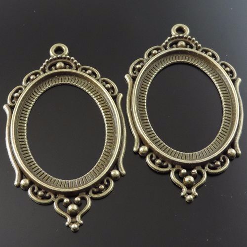 5pcs Antiqued Bronze Alloy 30*40mm Cameo Base Mirror Frame Pendant Charms 39552