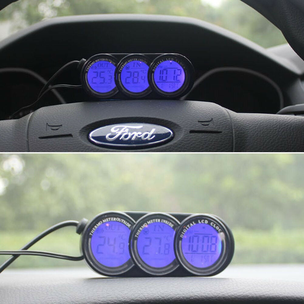 Car SUV Mini Indoor Outdoor Temperature Thermometer LCD Digital Date Clock Gauge