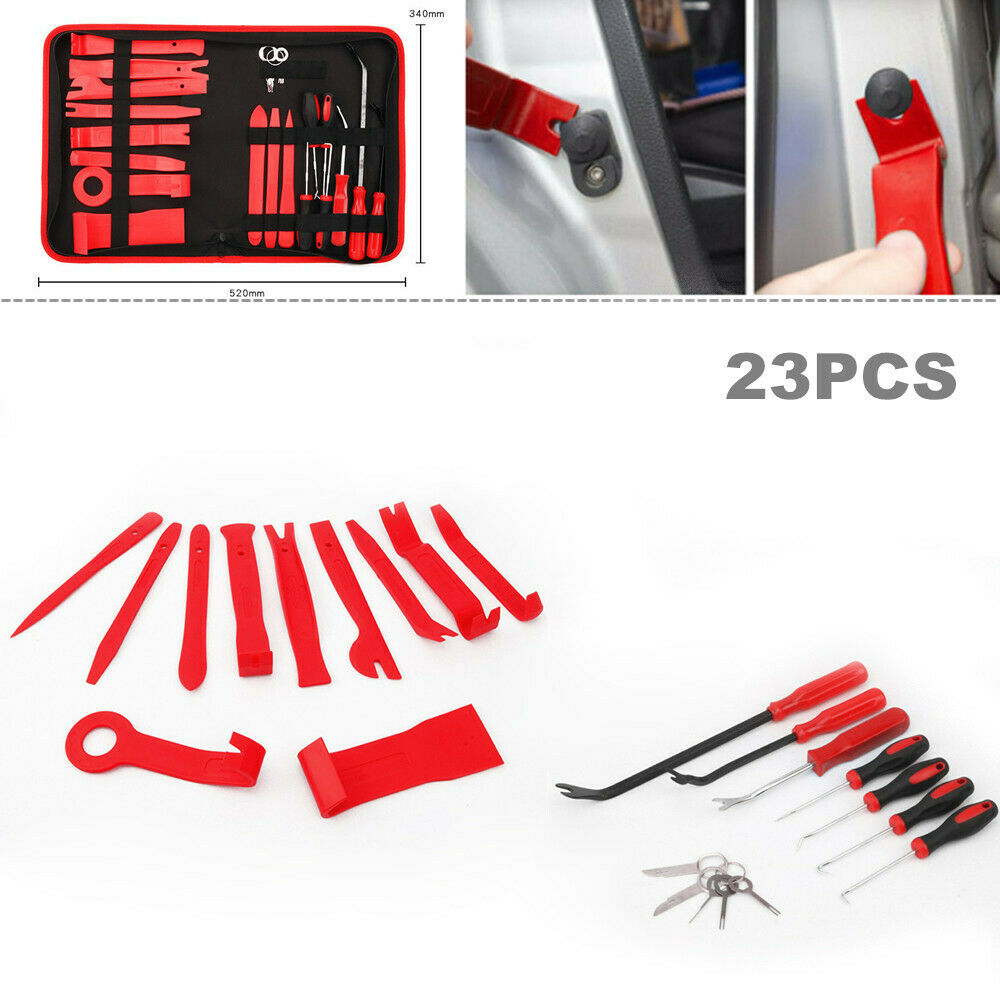 23PCS Car Interior Door Panel Dash Trim Removal Hand Tool Pry Bar Clip Kit w/Bag
