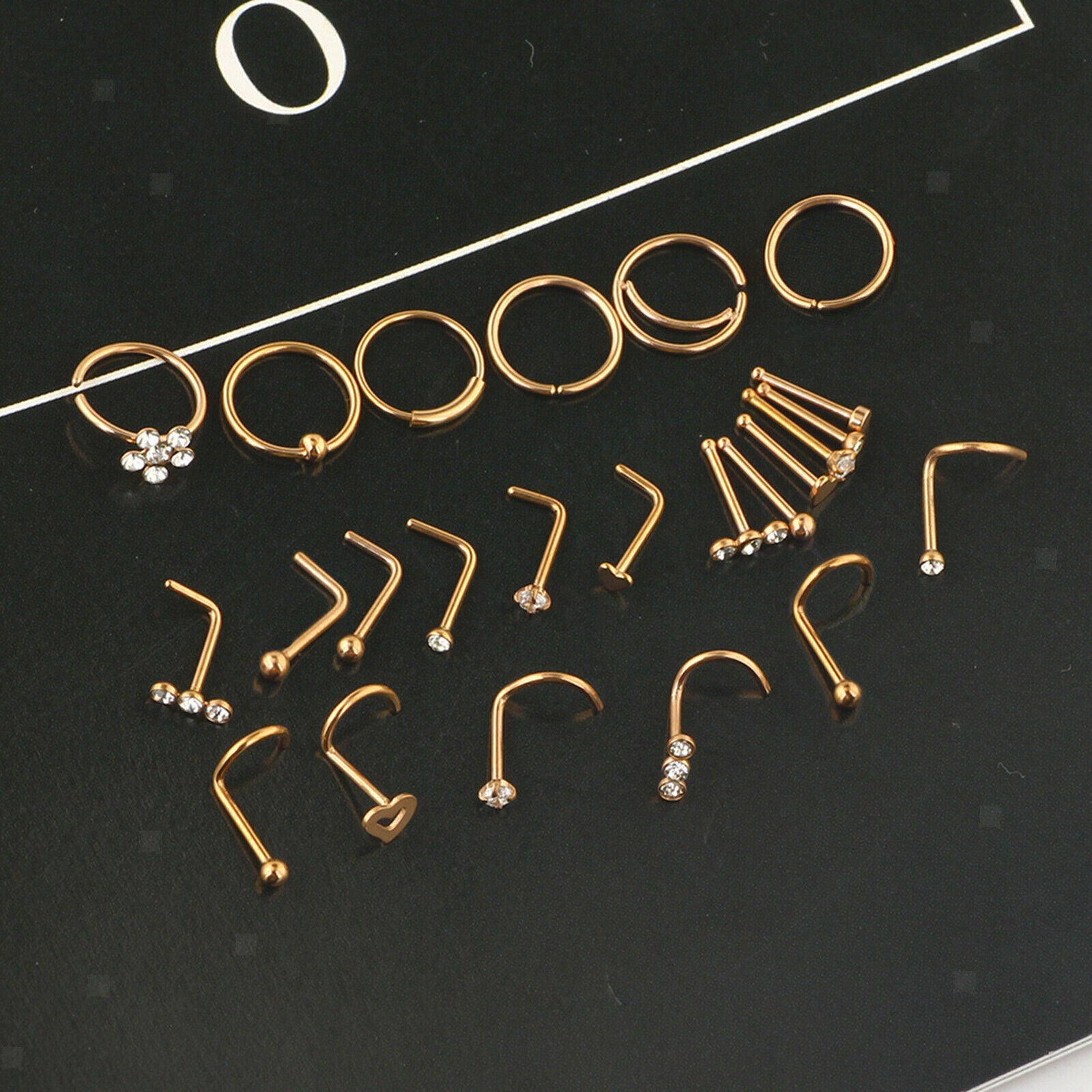 5G Diamond Nose Rings Studs Set Nose Ring Hoop for Women Men Party Vacations
