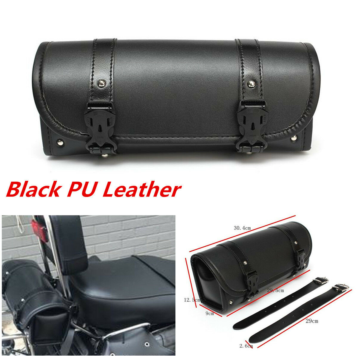New PU Leather Motorcycle Tool Bag Luggage Handle Bar Round Barrel Storage Pouch