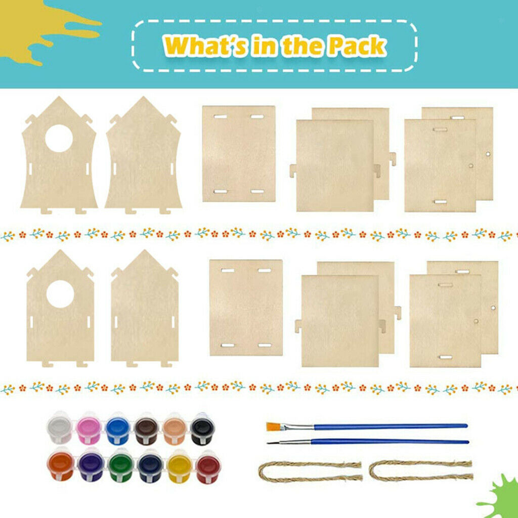 4x DIY Bird House Kit Hand Unfinished Build Paint Wooden Birdhouse Toddlers