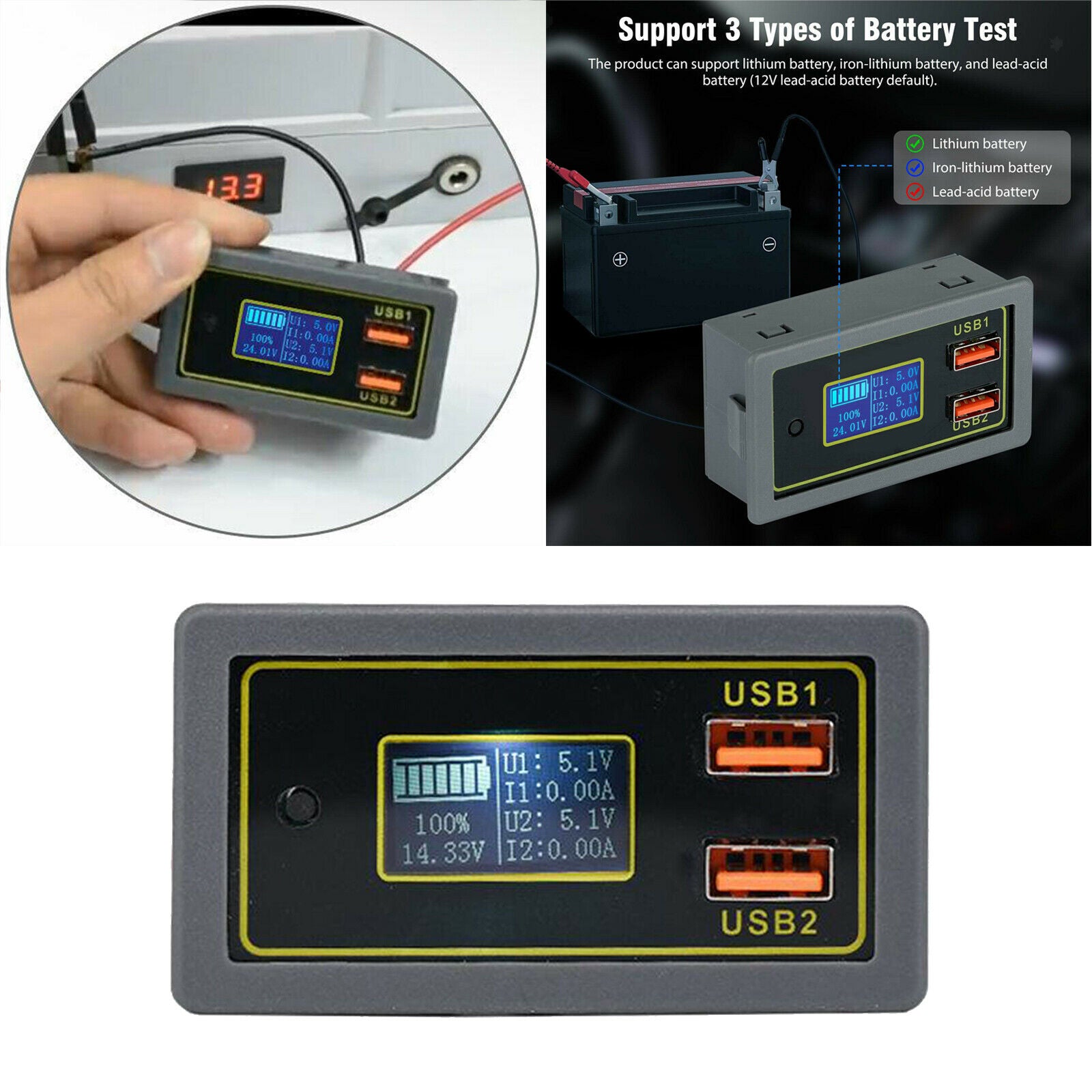 Battery Capacity Indicator, 12V 24V Battery Voltage Percentage  Electric