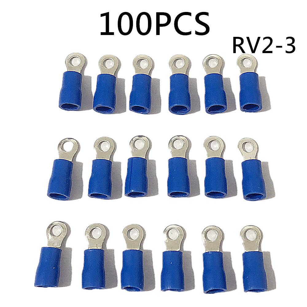 100PCS Blue Ring Cable Wire crimp Connector terminal block 16-14AWG RV2-3