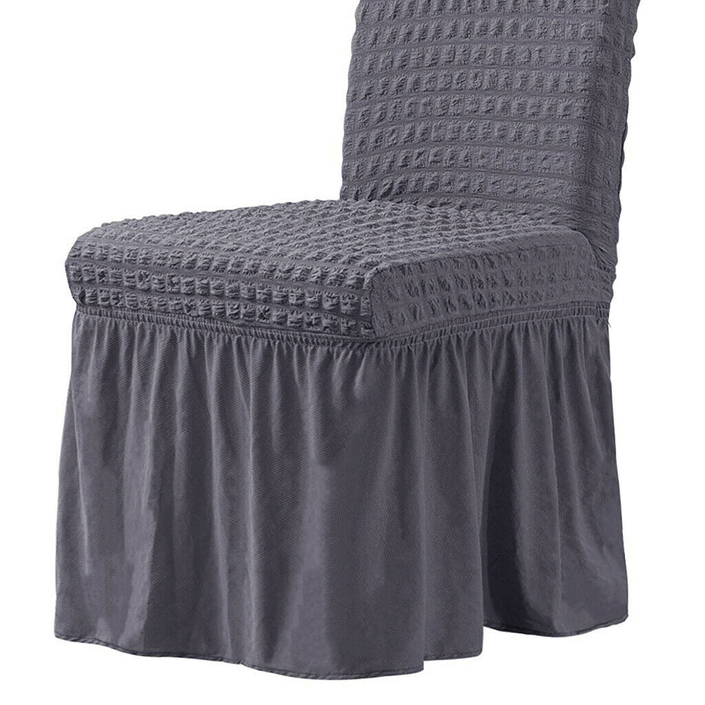 Ruffled Long 2-Piece Stretch Banquet Dining Chair Covers Gray