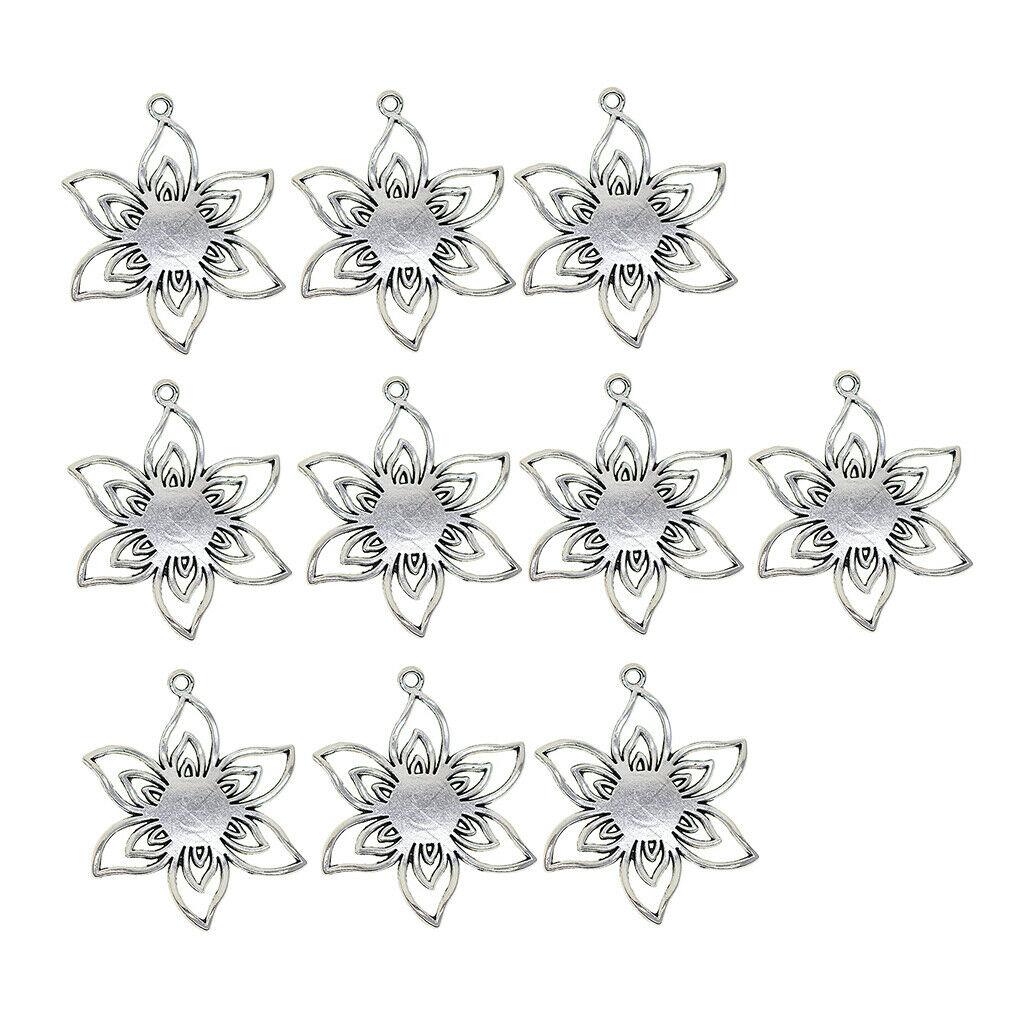 10 Pieces Filigree Flower Empty Cabochon Bezel Settings DIY Pendant Base
