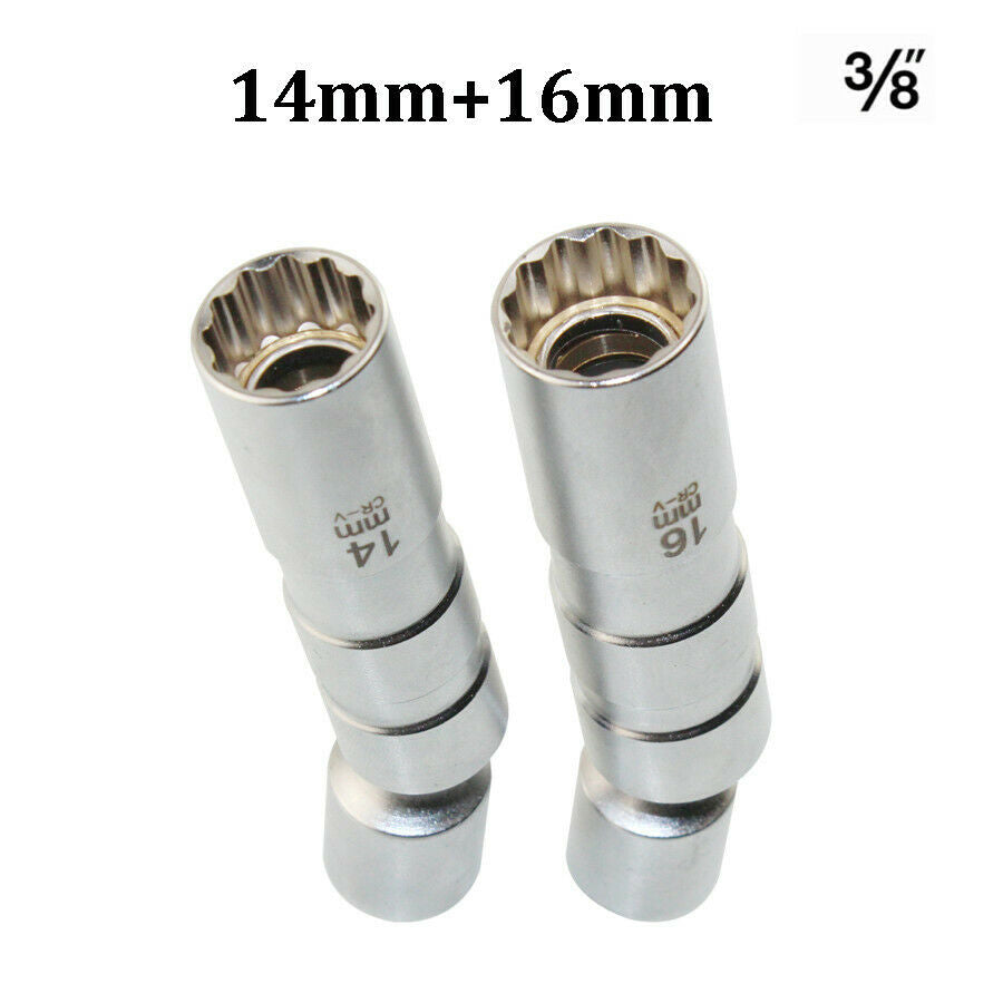 2PC Short Style 95MM Spark Plug Socket Wrench 3/8 Drive 14MM +16MM Removal Tool