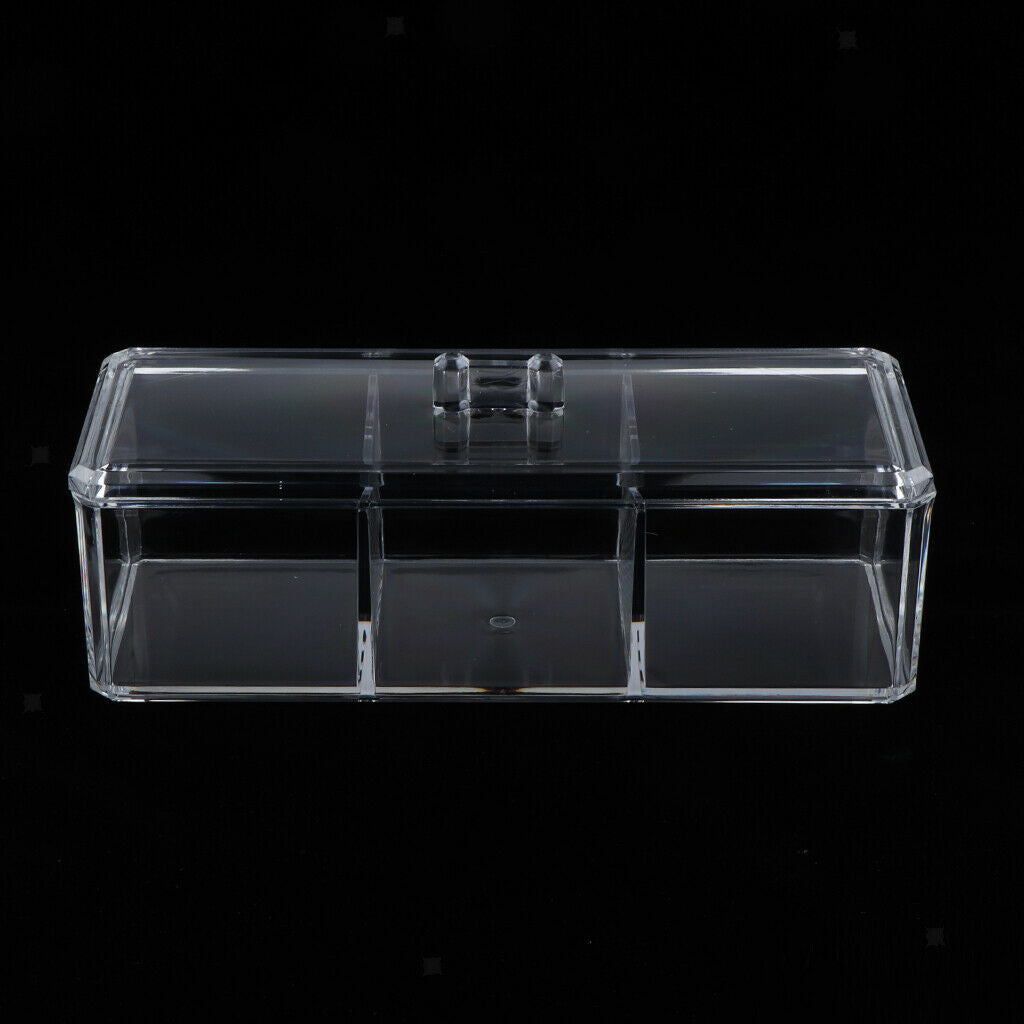 Acrylic 3 Grids Storage Makeup Cosmetic Organizer Decoration Jewelry Box&Lid