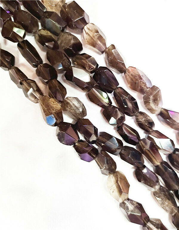 1 Strand 15x12mm Natural Smoky Quartz Facet Freeform Loose Beads 15.5inch HH8506