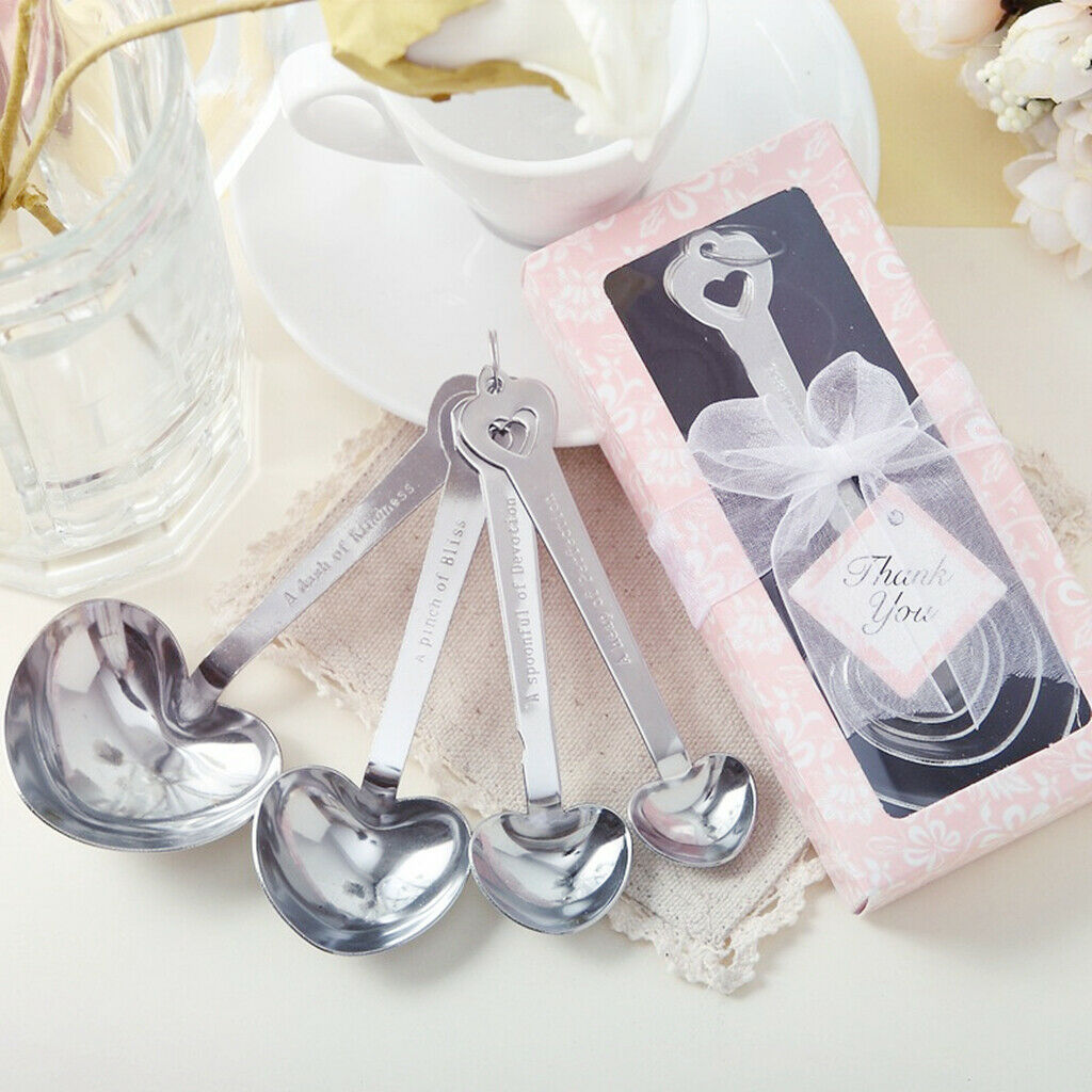 4 Pieces Romantic Metal Heart Shape Measure Spoon Teaspoon Wedding Favor