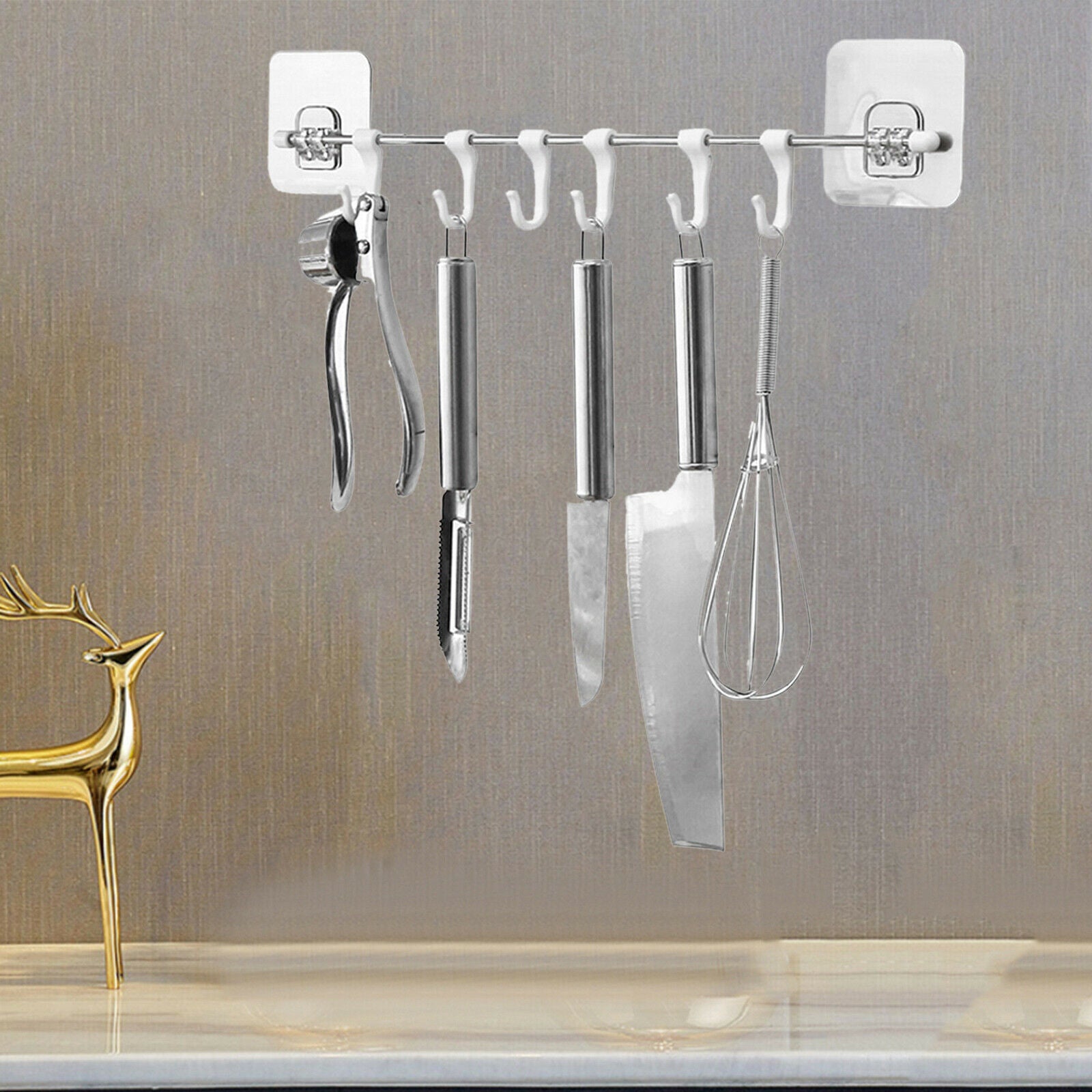 Wall Rack Kitchen Rail Rack Hook Punch Free Organizer Removable Hooks Coats