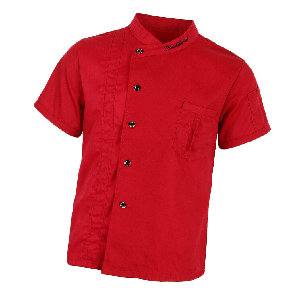 Unisex Chef Jackets Coat Short Sleeves Shirt Kitchen Uniforms M Red