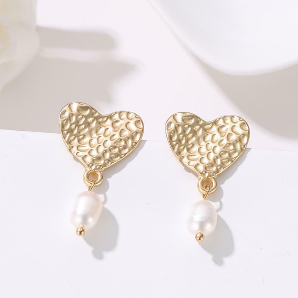 Love Heart Pearls Dangle Ear Stud Women Elegant Sweet Drop Earrings Jewelry @