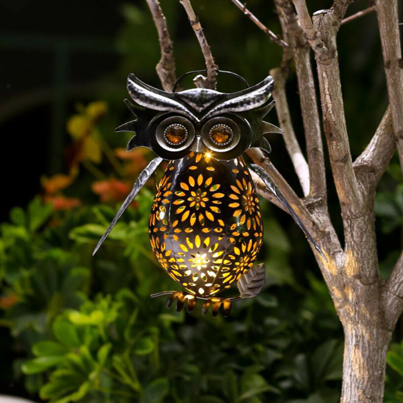 Solar Owl Lantern Light Decor Garden Walkway Yard Lawn Patio Warm White