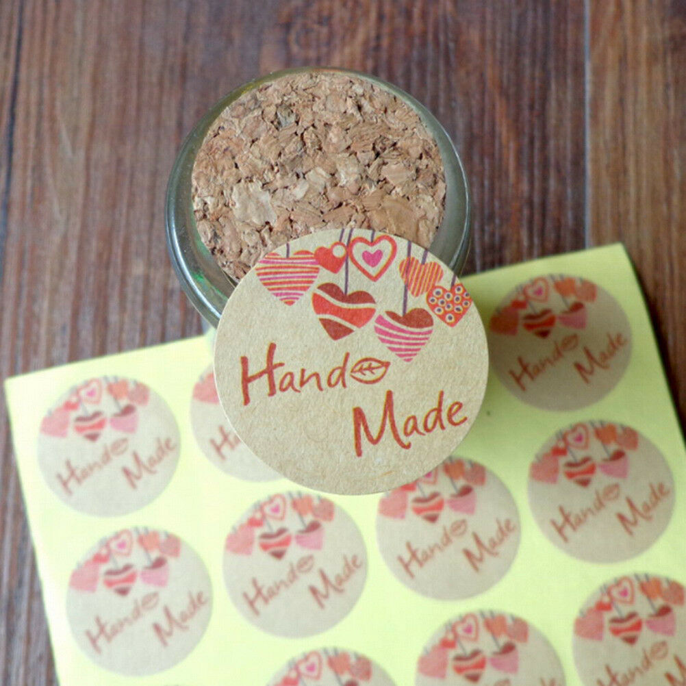 120pcs Round Hand Made Kraft Paper Seal Stickers DIY Gifts Baking Decor la.l8