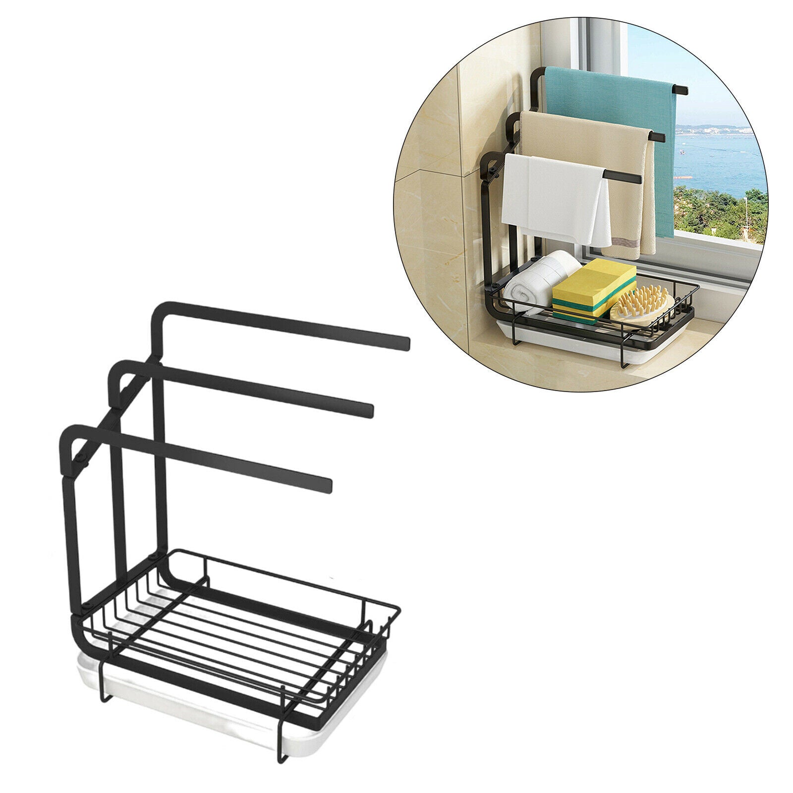 Stainless Steel Drying Rack Kitchen Storage Dishcloth Rack with Drain Pan