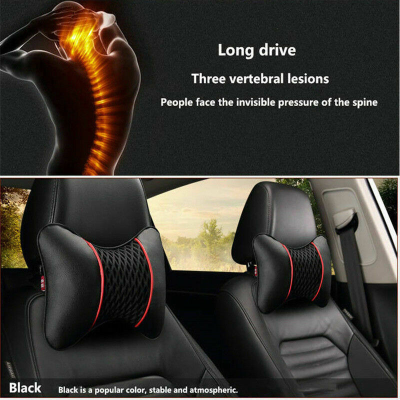 2PCS PU leather Knitted Car Seat Pillows Support Headrest Neck Shoulder Cushion