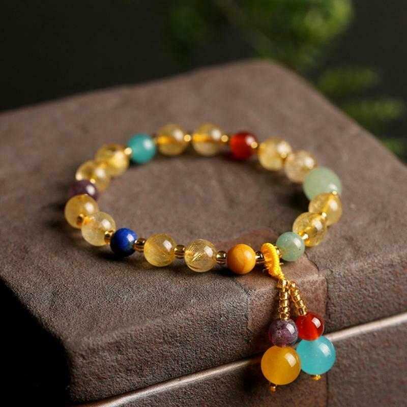 Crystal Tiny Beads Bracelet Natural Rutilated Quartz Lapis Lazuli Jewelry Decor