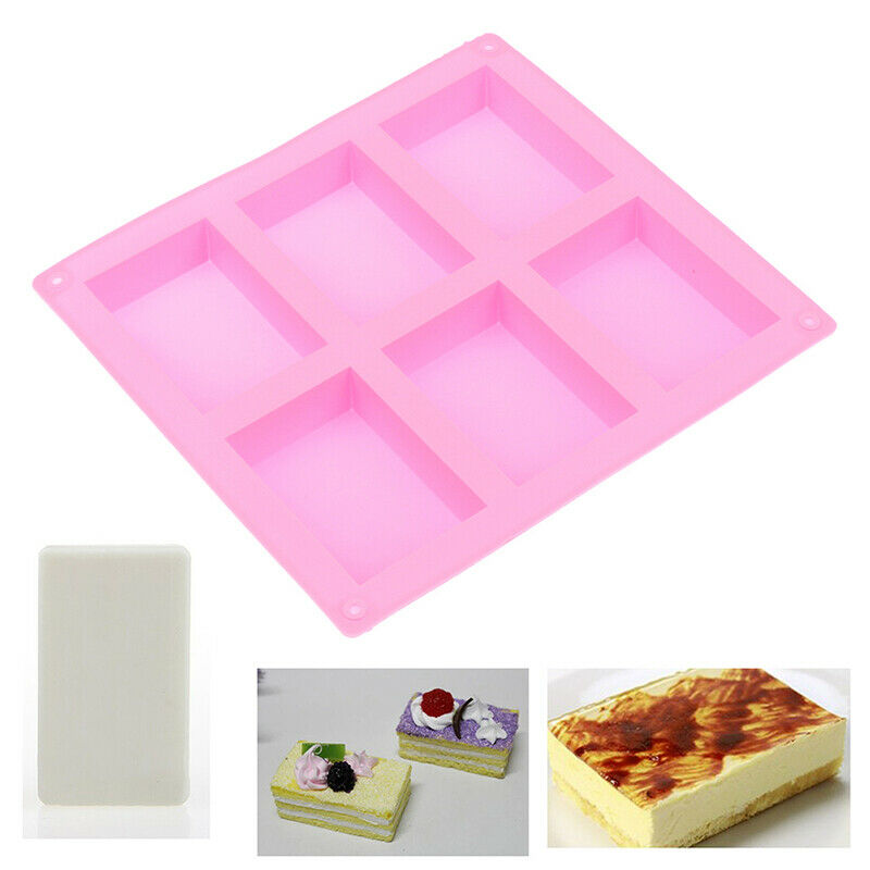 6 Cavity Square Rectangle Soap Mold Silicone Craft DIY Handmade Candy Cak.l8