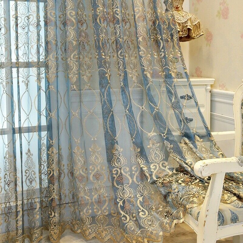 Semi-finished Drapes Curtains Fabric Cloth Voile Tulle Window Screen 1*2.7m Blue