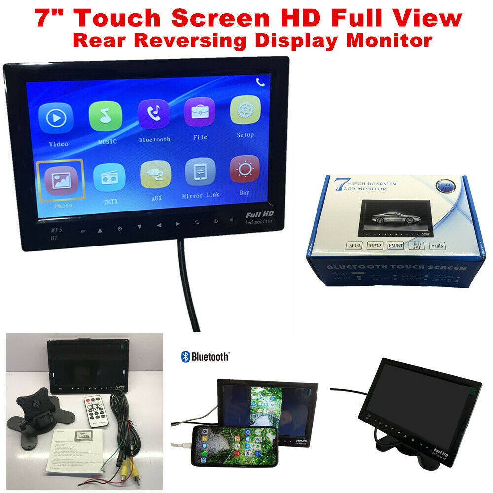 7" Touch Screen HD Full View Rear Reversing Display Monitor Bluetooth USB Video