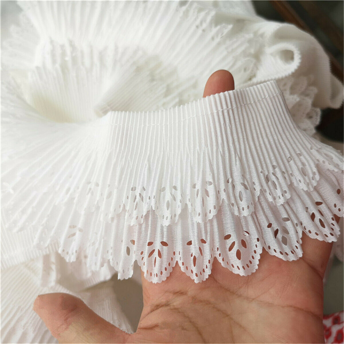 1Yard White Hollow Chiffon Lace Trims Double Layer Ribbon DIY Sewing 3.15" Width
