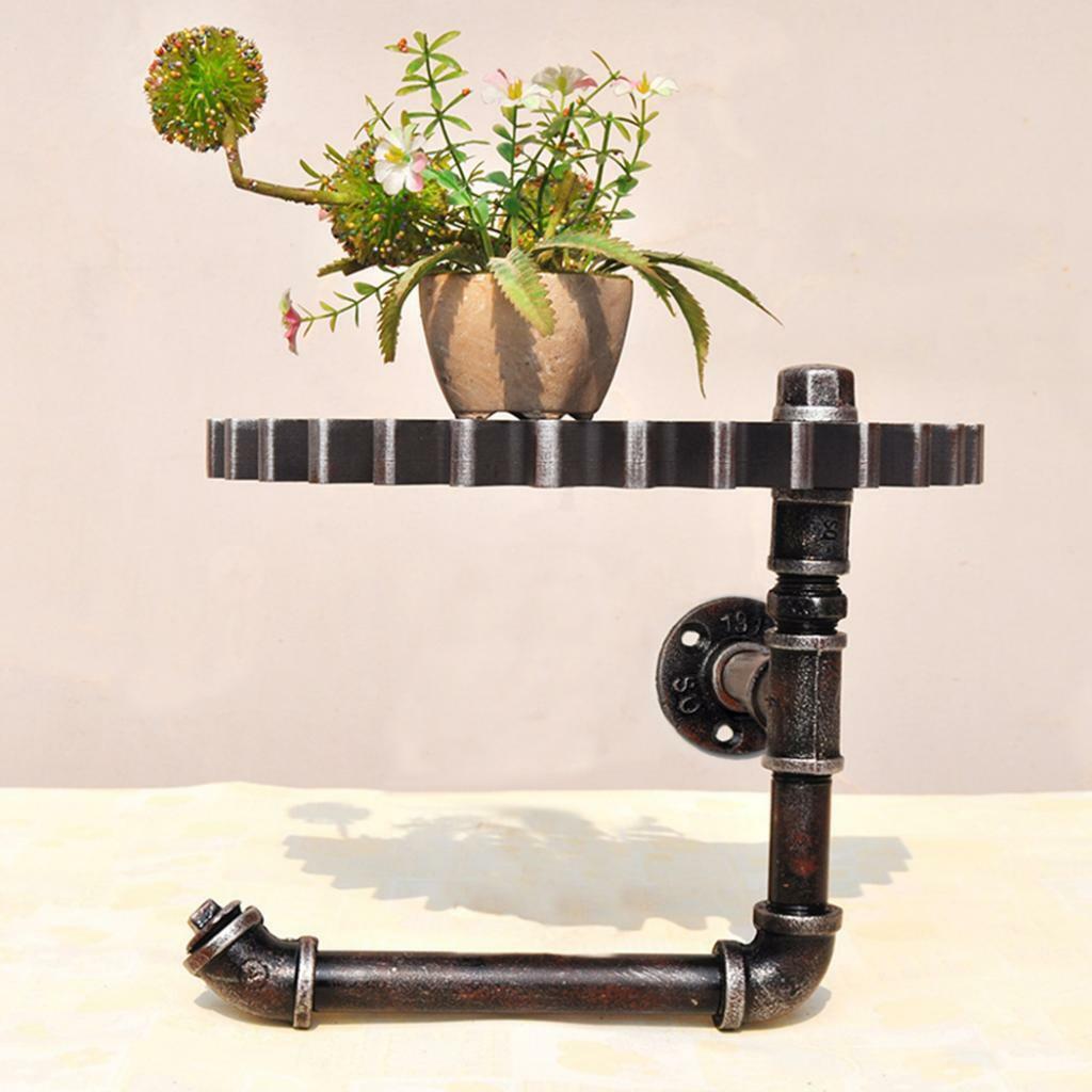 Iron Pipe Hanger Wood Gear Wall Shelf Toilet Paper Holder Towel Hook Holder