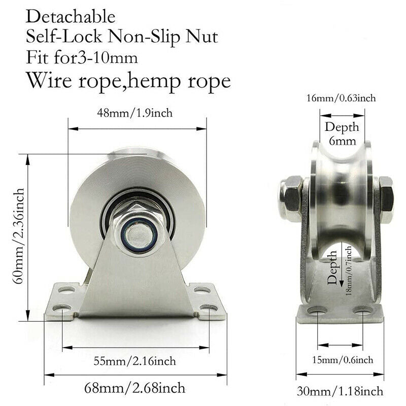 1-Pack V-Type Stainless Steel Pulley Block Mute Beas Groove Sliding Roller TraF2