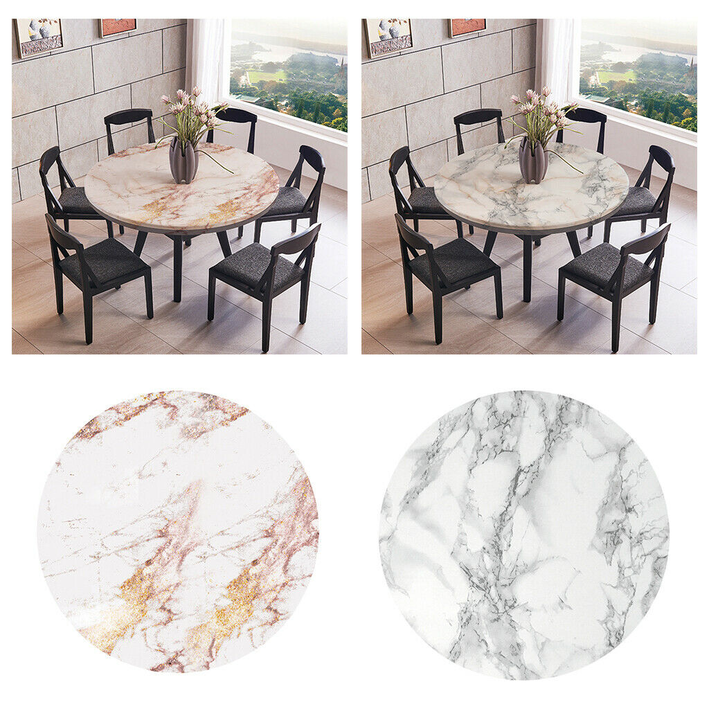 2  pcs Modern Marble Pattern Table Cloth Large Round Elastic Edge Fitted Vinyl
