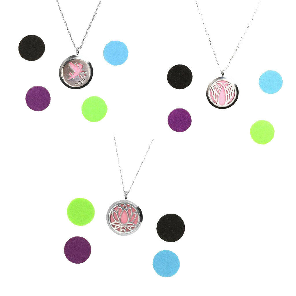 3 Pieces Aromatherapy Essential Oil Diffuser Pendant Necklace Steel Locket