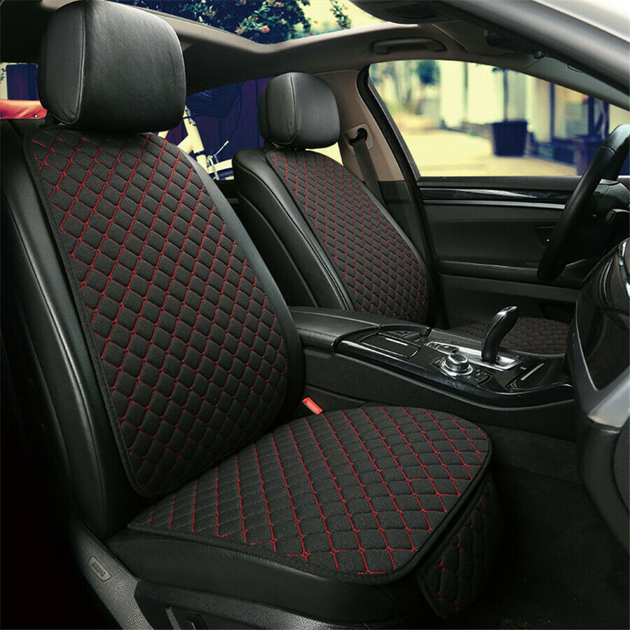 2* Front Seat Cover Breathable Linen Cushion Protector For Auto Car Black + Red