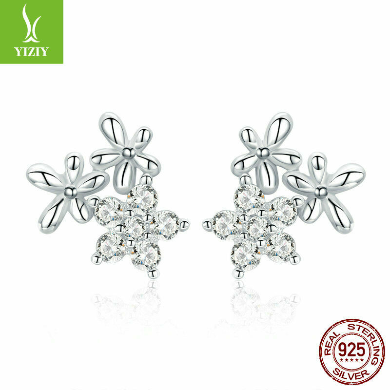 Women Authentic S925 Gypsophila Studs Earrings With Clear Cubic Zirconia Jewelry