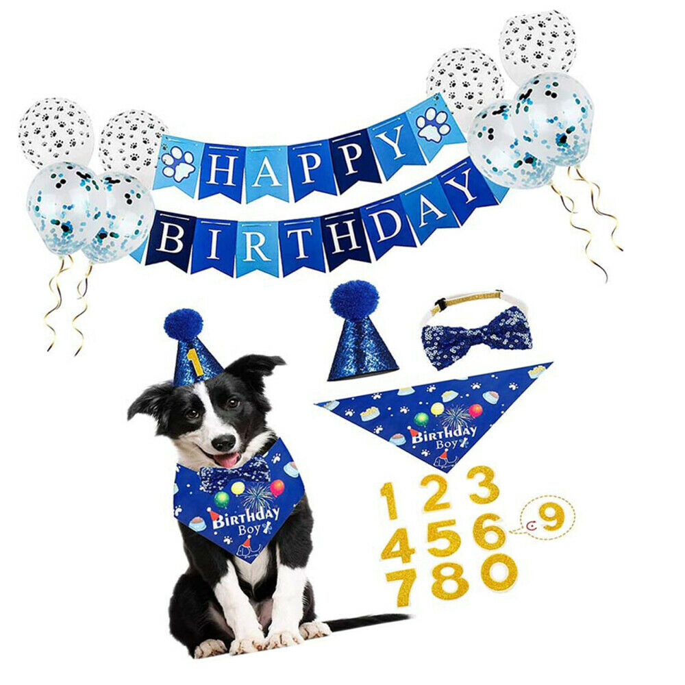Dog Pet Birthday Party Supplies Bandana Hat Happy Birthday Banner Balloons Set