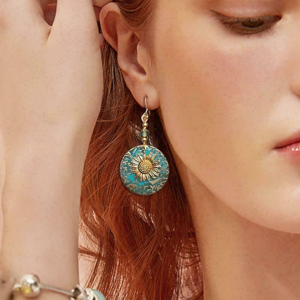 Double Sunflower Drop Dangle Earrings Ear Hook Charm Jewelry Women