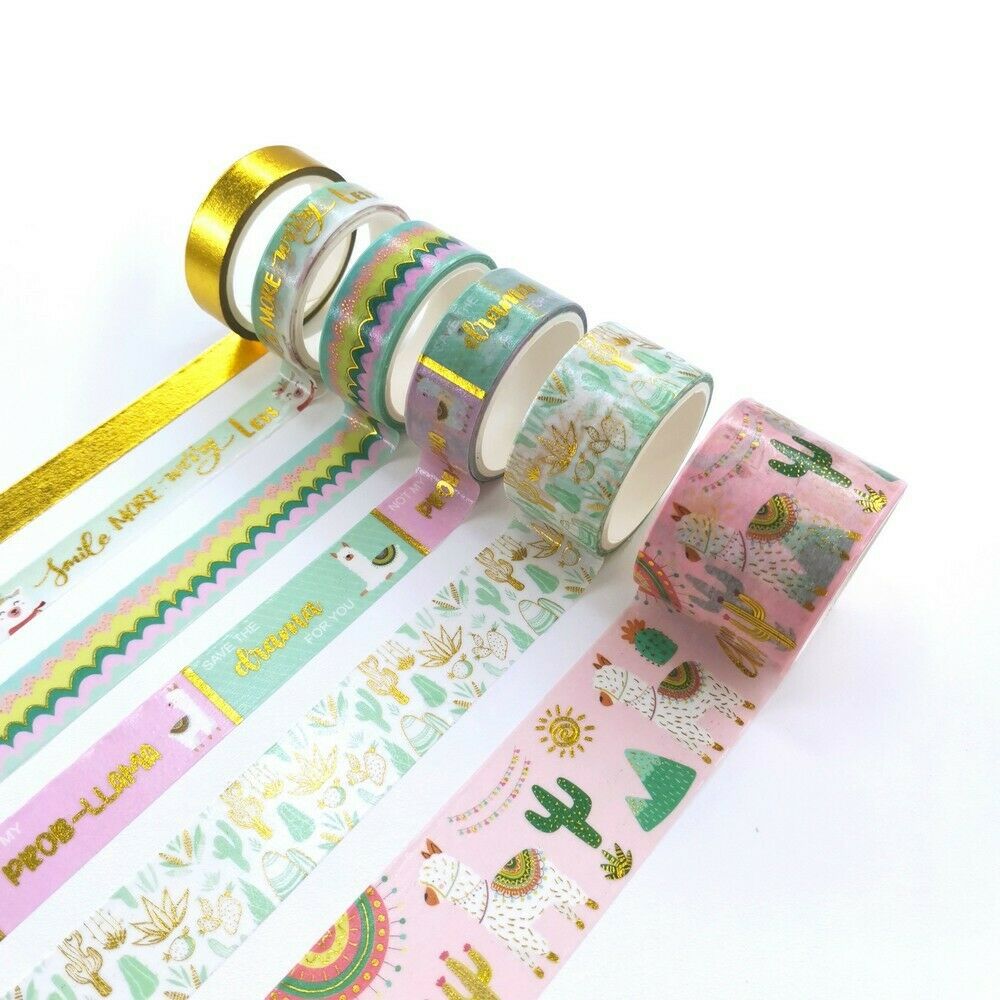 6pcs Washi Paper Tape Set Cartoon Alpaca Cactus Bronzing DIY Hand Account Decor