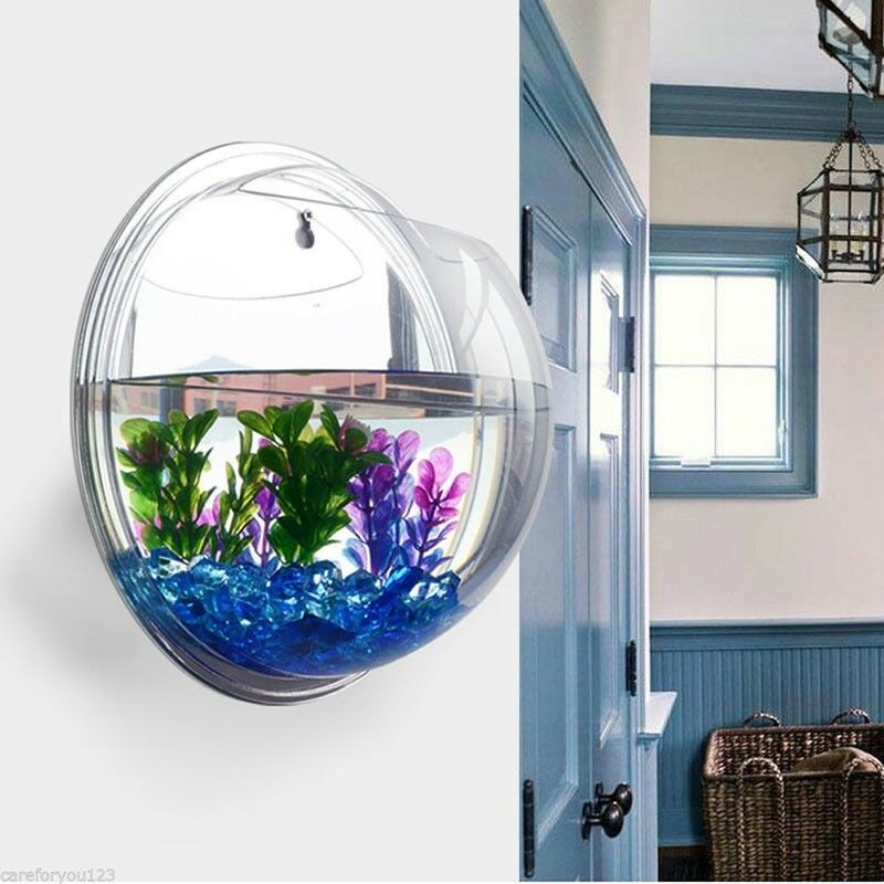 Acrylic Wall Mounted Hanging Fish Bowl Aquarium Tank Hanger Plant Home Decor