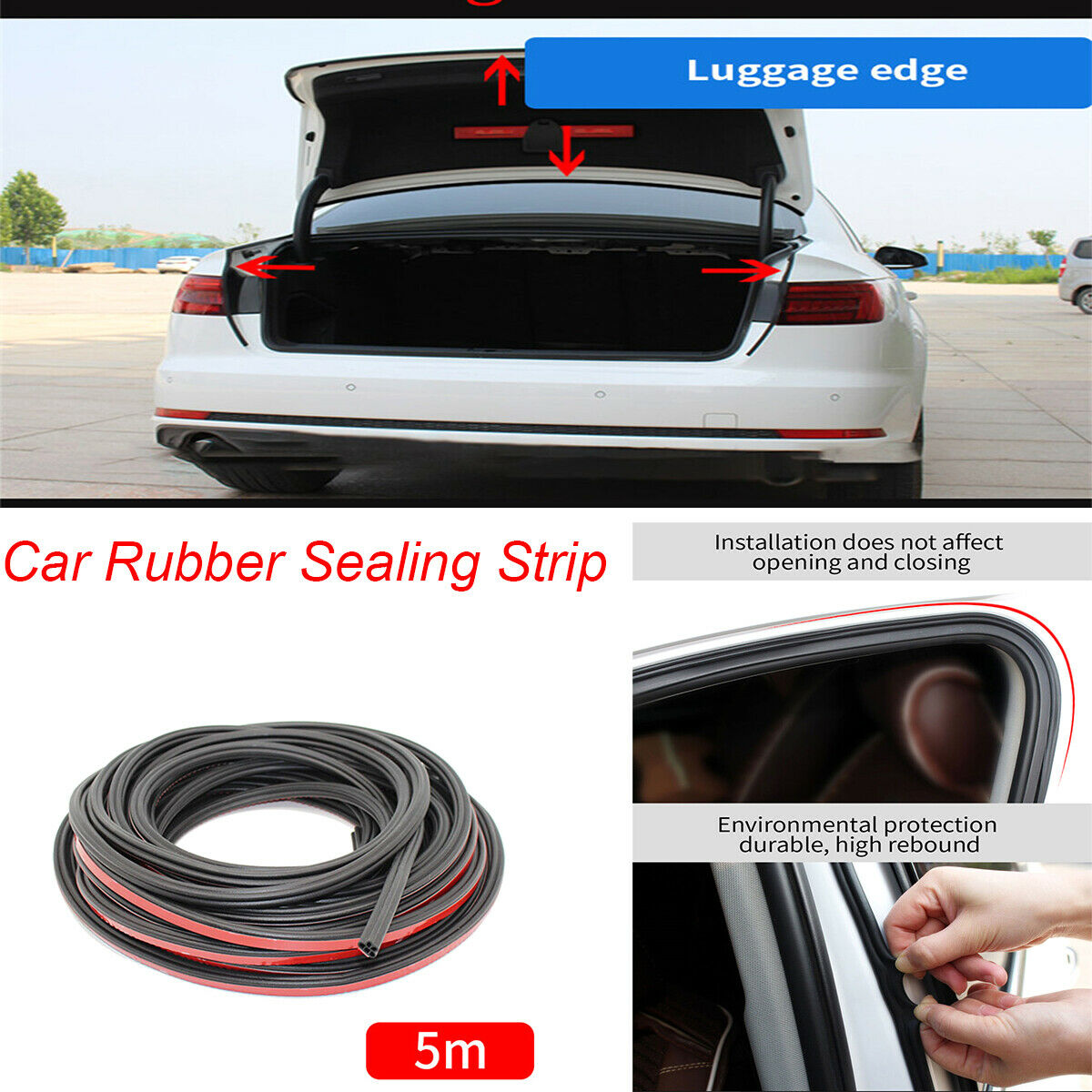 1PCS 12 x 13MM Universal Car Door Trunk Cover Rubber Seal Trim Strip Waterproof