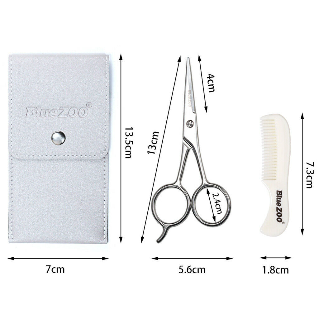 Beard Scissors Facial Hair Trimmer Trimming Styling w/Comb Pouch Set Gray