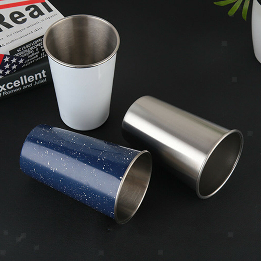 Stainless Steel Pint Cups Water Tumblers Travel Camping Kids Cup White 500ml