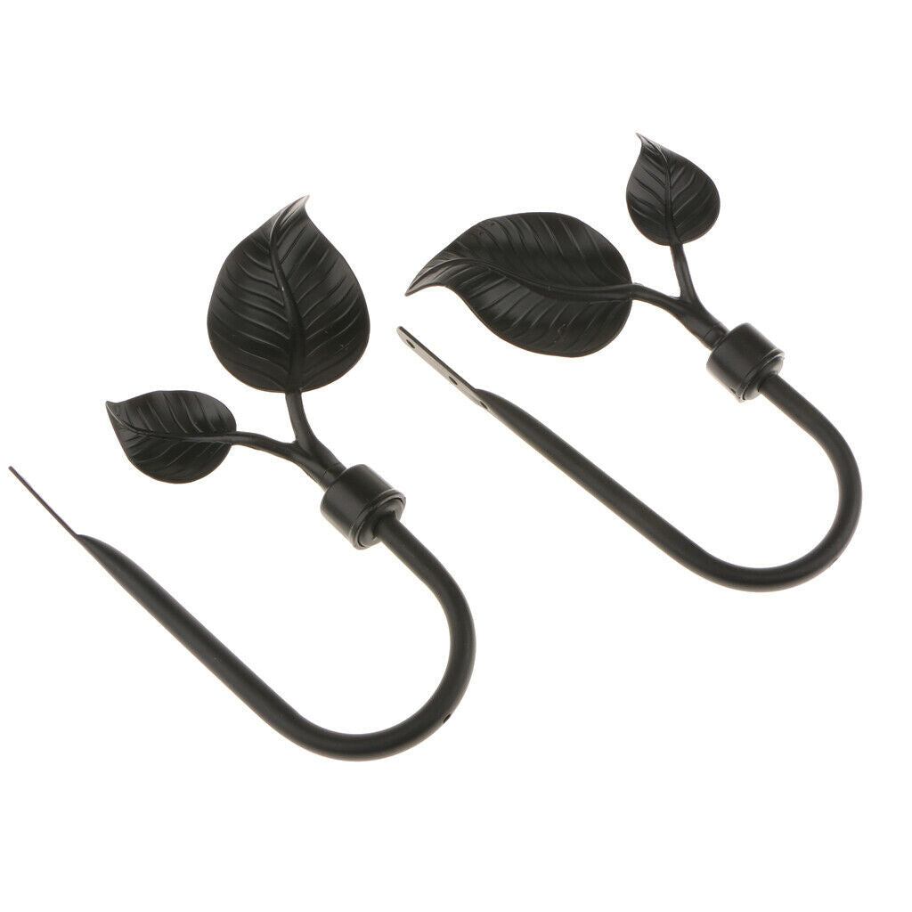 2x Strong Metal Leaf Curtain Drapery Hooks Window Tieback Hanger Black