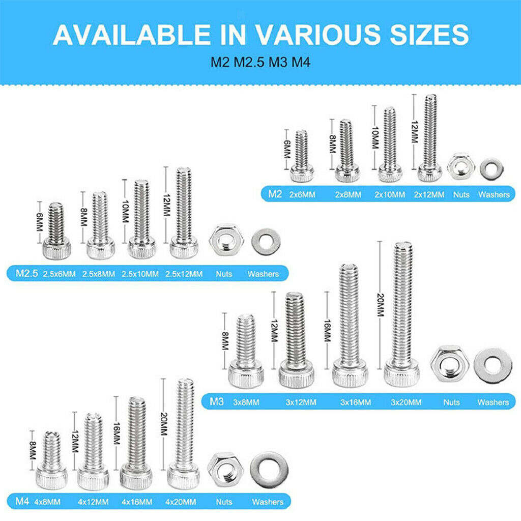 1120pcs M2 M2.5 M3 M4 Hex Socket Head Round with Wrenches Tweezers
